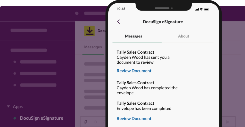 La integración de Slack y DocuSign facilita firmar y compartir documentos