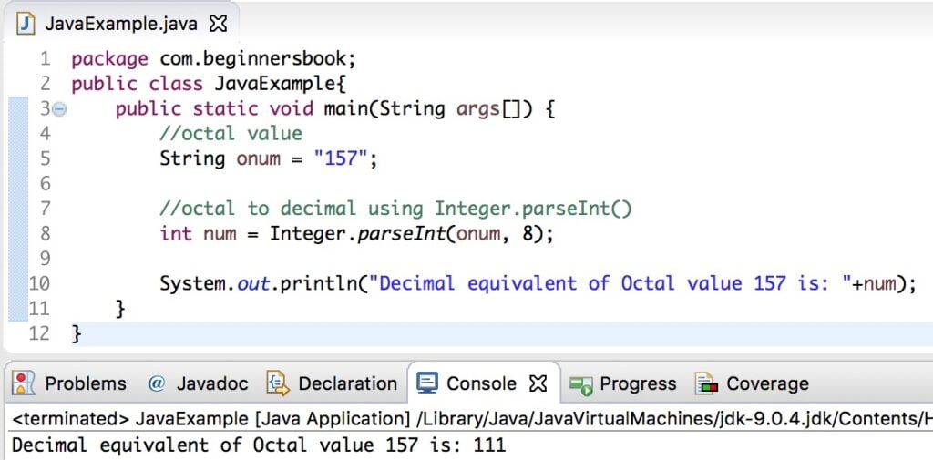 Conversión de octal a decimal de Java con ejemplos
