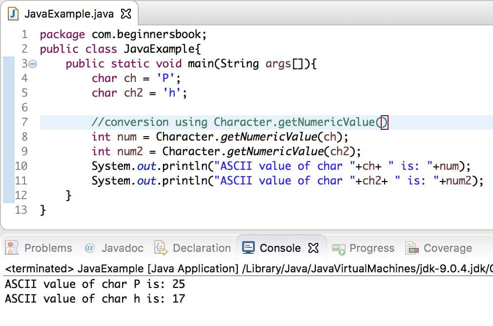 Java convertir char a ejemplo de int